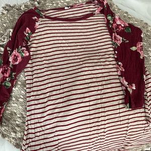 Floral and striped three-quarter length shirt.